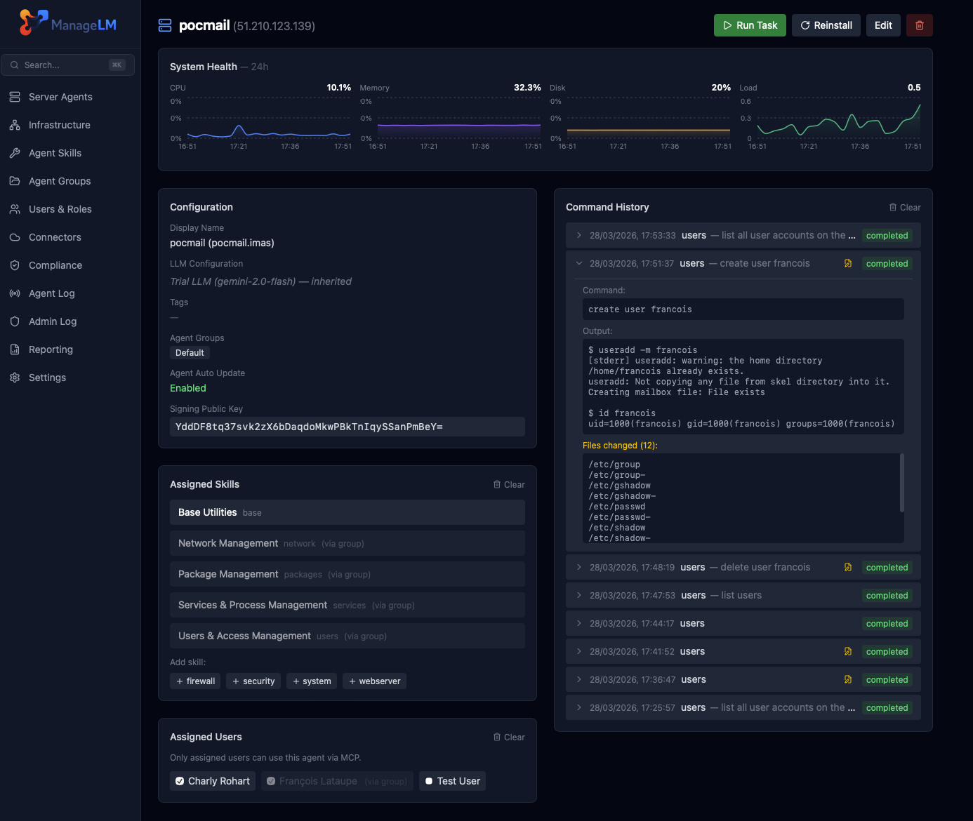 ManageLM SSH & sudo access viewer